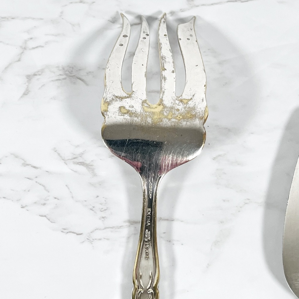 Vintage Silver Plated Serving Set With Porcelain Handles & Storage Sleeves - Picture 5 of 10